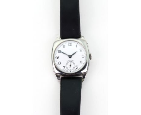 Longines, a gentleman's steel cased manual wind wrist watch, circa 1940, with signed white enamel dial, subsidiary seconds di