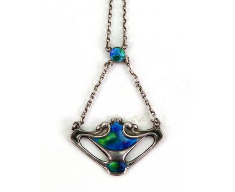 An Art Nouveau silver and enamel pendant necklace by Charles Horner, Chester 1908, on integral neckchain, chain length 39cm, 