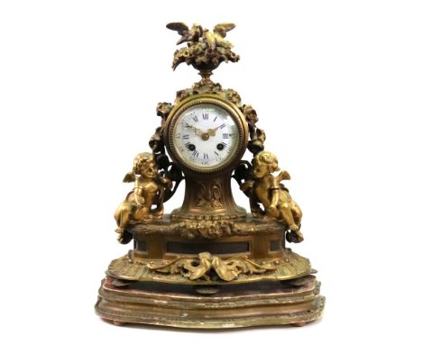 Japy Freres - a French gilt metal cased mantel clock, circa 1880, the drum cased twin train movement striking on a bell and s