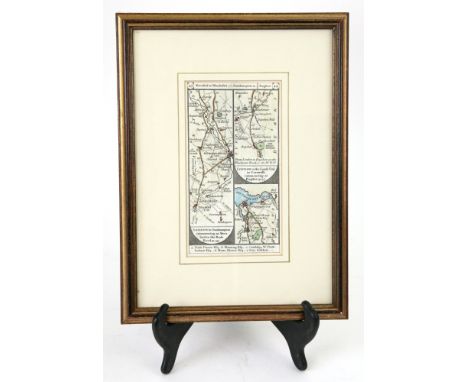An 18th century Owen Bowen London to Lands End Road Strip, with hand-colouring showing Alresford to Winchester, Farnham to Gu