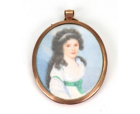 English School, late 18th/early 19th Century, A portrait miniature of Margaret Davies wearing a white dress, with a lock of h
