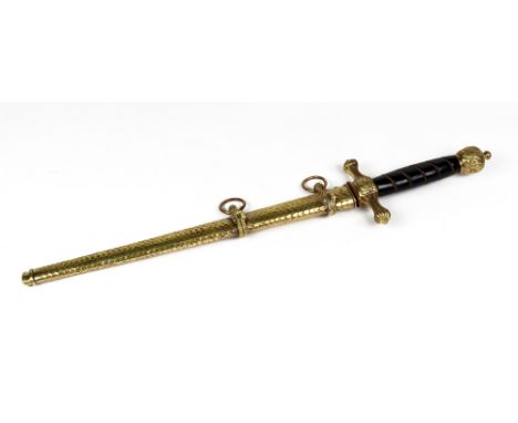 A replica German First World War ceremonial Krigsmarine mourning dagger with 9" steel blade, in scabbard, clip (af)