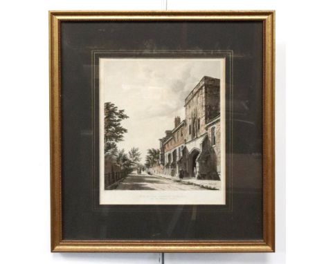 William Westall after Daniel Havell - Winchester College Entrance with the Warden's House, hand coloured engraving, published