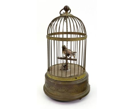 A French gilt metal singing bird cage bird automaton music box, early 20th century, 32cm high.