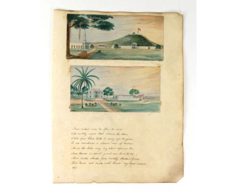 Company School, circa 1835, St Thomas's Mount - Madras and My First Home in India, watercolours, 7 x 14.5 and 7 x 13.5cm, sig