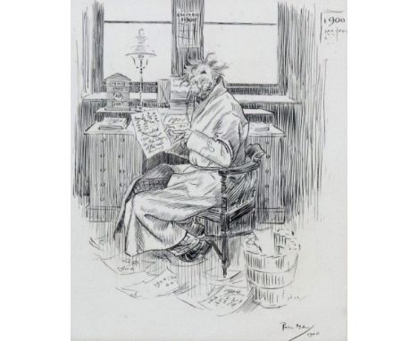 Philip William May (British, 1864-1903) A portrait of a calculating gentleman, signed and dated 'Phil May 1900' (lower right)