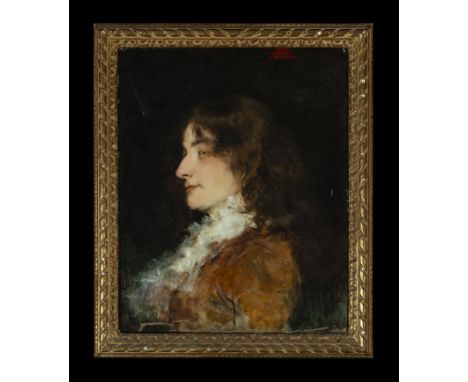 The portrait painted in oil and the work of a follower of Anton Van Dyck internal measurements of the frame: 40 x 33 cm, exte
