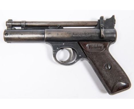 A .177" post war pre 1958 Webley Senior air pistol, number 002, marked "The Webley "Senior", Made in England" on left side, a