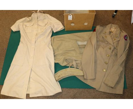 A WWII US Womans' Army Corps summer uniform, comprising forage cap with badge, jacket with 4th Armoured Division patch and 3r