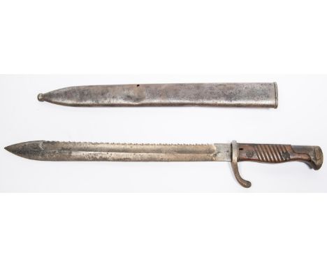 A German M98/05 Mauser bayonet, saw back blade 14½", by "Waffenfabrik Mauser A G Oberndorf a N", with ribbed wood grips and f