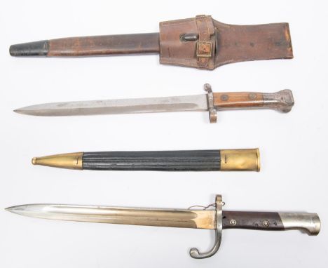 A Patt 1888 Lee Metford bayonet, volunteer pattern, blade 12", in scabbard with brown frog; also a Continental Mauser bayonet