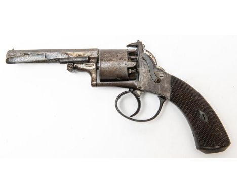 6 shot 80 bore self cocking open wedge frame percussion revolver, 9½" overall, octagonal barrel 4" engraved "W.R. Pape, Newca