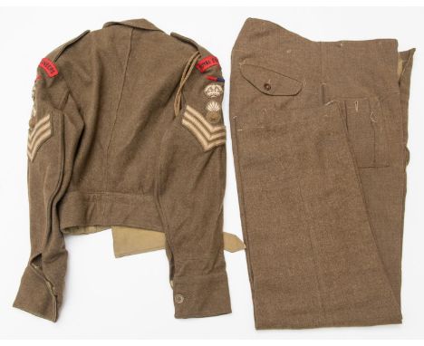 A WWII Staff Sergeant Royal Engineers "Tiddly" "US War Aid" khaki BD blouse, tailored lapels, all insignia, dated 1943; toget