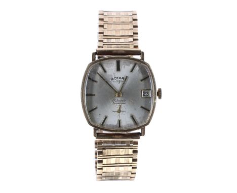 Rotary 9ct gentleman's bracelet watch, London 1972, silvered dial with baton markers, subsidiary seconds dial and date apertu