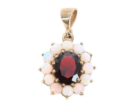 9ct opal and garnet pendant, 3.3gm, 27mm x 17mm 