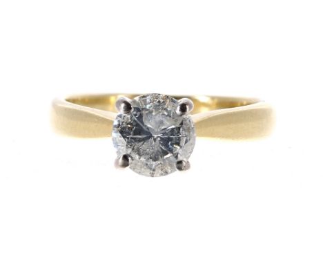 18ct solitaire diamond ring, round brilliant-cut, 1.00Ct approx, clarity I, colour G/H, 3.8gm, ring size J/K