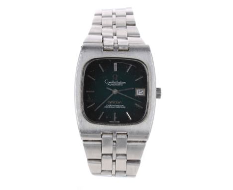Omega Constellation Chronometer automatic stainless steel gentleman's wristwatch, the black dial with applied baton markers, 
