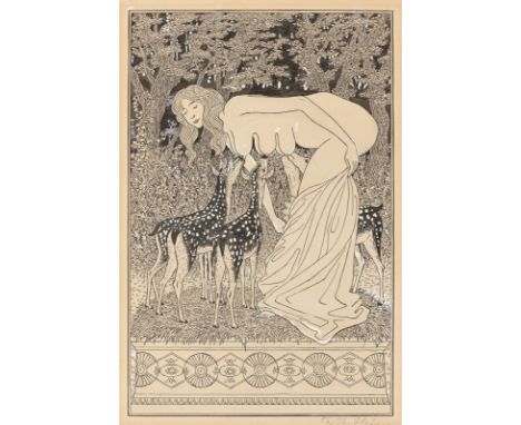 Thomas Theodor Heine (Leipzig 1867 – 1948 Stockholm). „Diana“. Um 1911Tuschfeder und Deckweiß über Bleistift auf Karton.  36,