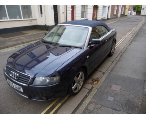 EXTRA LOT: A 2005 Audi A4 2.5 TDi convertible, registration number HK05 GUO, metallic blue. The vendor describes the car as i