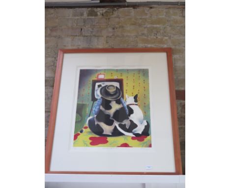 Mackenzie Thorpe photo lithograph "watching with Butch" signed - 58 x 50cm slight ripple but good condition 