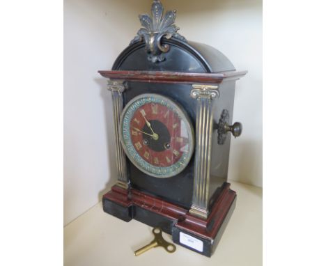 A 19th Century french slate marble mantle clock in working order with key 