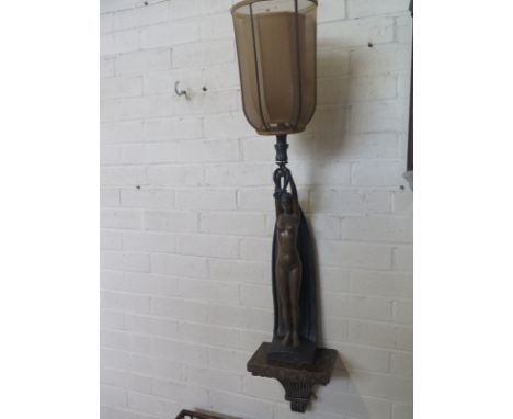 An Art Deco style bronze lady wall light - 112cm tall 