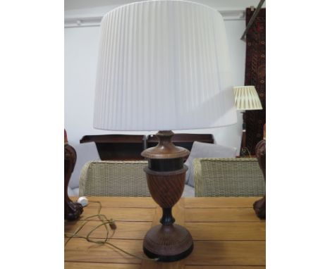 An antique style metal urn shaped table lamp 82cm tall with shade - shape 49cm diameter 