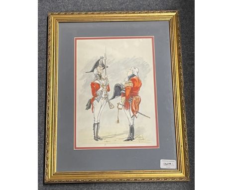 David Downe, a cartoon of two soldiers, watercolour, signed, 30 x 20 cm and a comical print, 26 x 28 cm (2) 