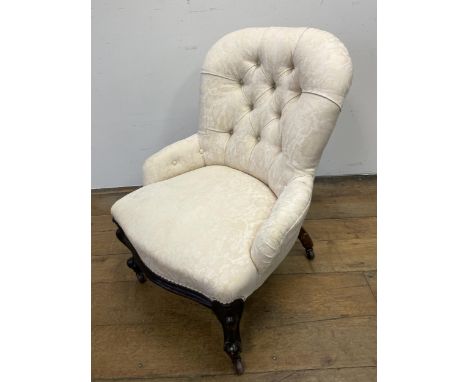 A button back nursing chair, two mahogany armchairs, and a Windsor chair 