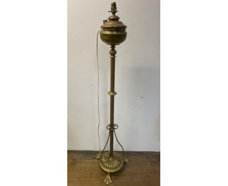 A brass standard oil lamp, converted to electric, 140 cm 