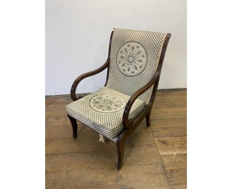 A mahogany armchair, a dressing chest, a drop leaf table, another, a wall clock, and a two tier table (6) 