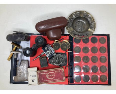 An album of coins, a camera, and assorted other items (box) 