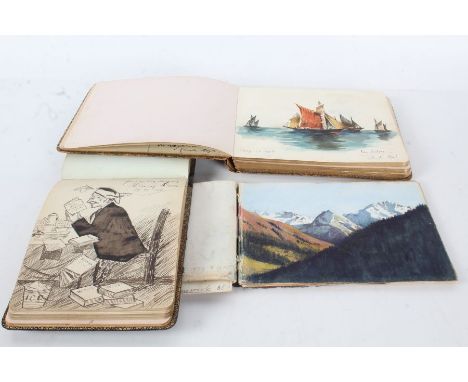 Three Early 20th Century sketch/autograph albums, the three albums dated 1901, 1915 and 1916, containing watercolour painting