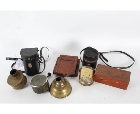 Collection of Scientific objects, to include a brass cased compass by W.J. Jones of Holborn, a Smiths car clock, an Isco-Gott