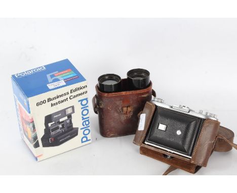 A pairs of binoculars to include a cased pair by Gregory &amp; Co Ltd London, together with cased Ensign folding camera with 