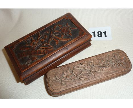 Black Forest type Luzerne and Engelberg carved snuff or trinket box x 2