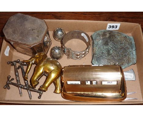 19th c. Sheffield plate tea caddy, English silver cruets, Indian silver bracelet and other items