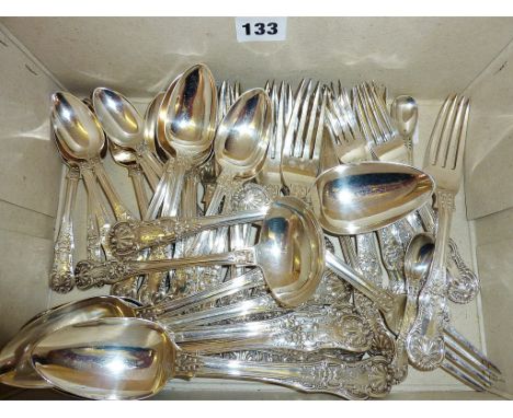 Large quantity of Irish silver cutlery in the Kings pattern (dates circa 1830s, different makers), consisting of:- eight teas