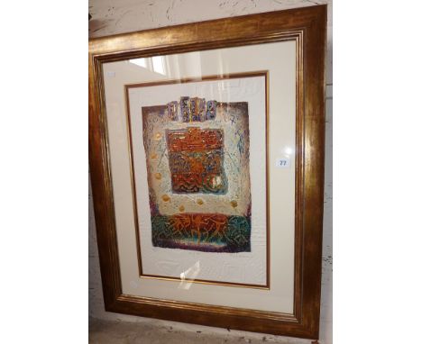 Contemporary abstract print on hand pressed paper, 218/350, titled "Pict VI" and signed in pencil, in gilt frame