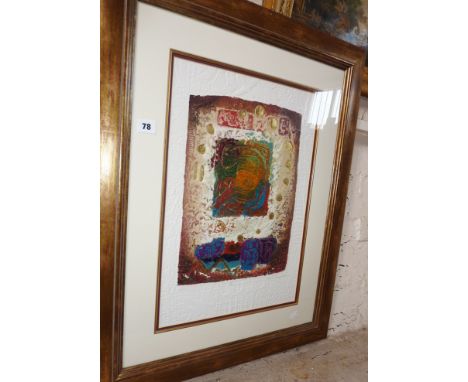 Contemporary abstract print on hand pressed paper, 286/350, titled Pict VII and signed in pencil, in gilt frame