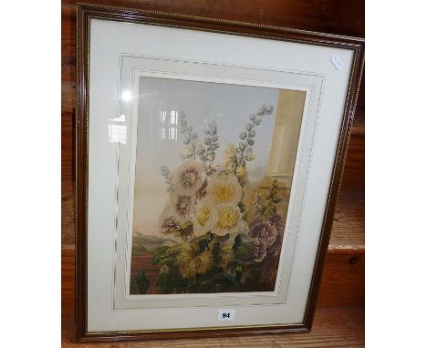 George BAXTER (1804-1867), large Baxter print of hollyhocks after Valentine Batholomew (1799-1879)