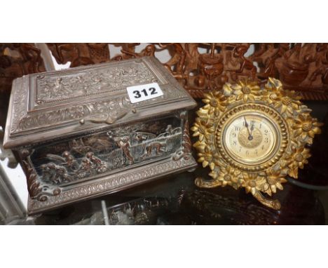 19th c. continental silver on copper casket having relief panels of classical figures picking fruit and tending vines etc., a