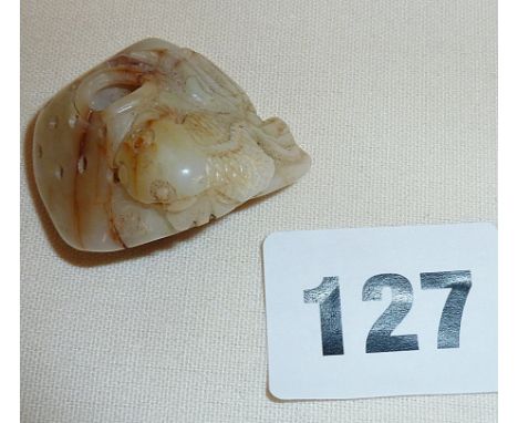 Miniature Chinese jade incense burner carved with a carp