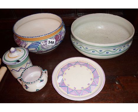 Poole Pottery (Carter Stabler Adams) fruit bowl c. 1930's and four other old Poole items