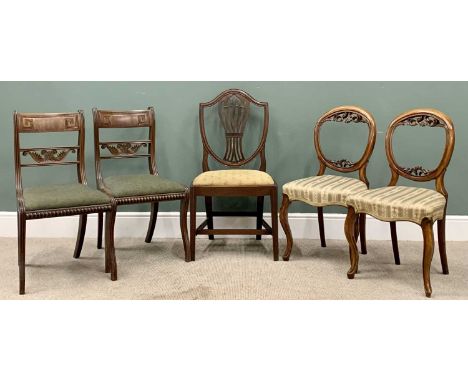 ANTIQUE &amp; LATER SALON/DINING CHAIRS - a mixed group of five to include a Georgian mahogany carved splat shieldback side c