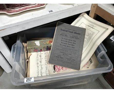 A collection of vintage sheet music and books together with a 65 note Meloto dance roll in box.