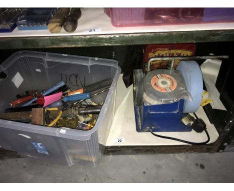 A Tormer bench grinder & polishing paste & box of assorted tools