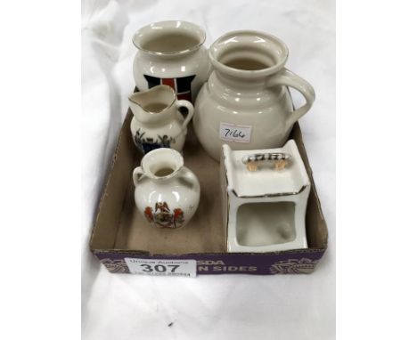 3 items of Goss crested china and 2 other pieces.