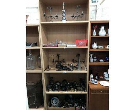 5 shelved of brass lighting parts including gas lamp parts, chandelier parts etc.,