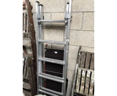An EN131 Pro-Deck multi use aluminium ladder with end bars and work platform.